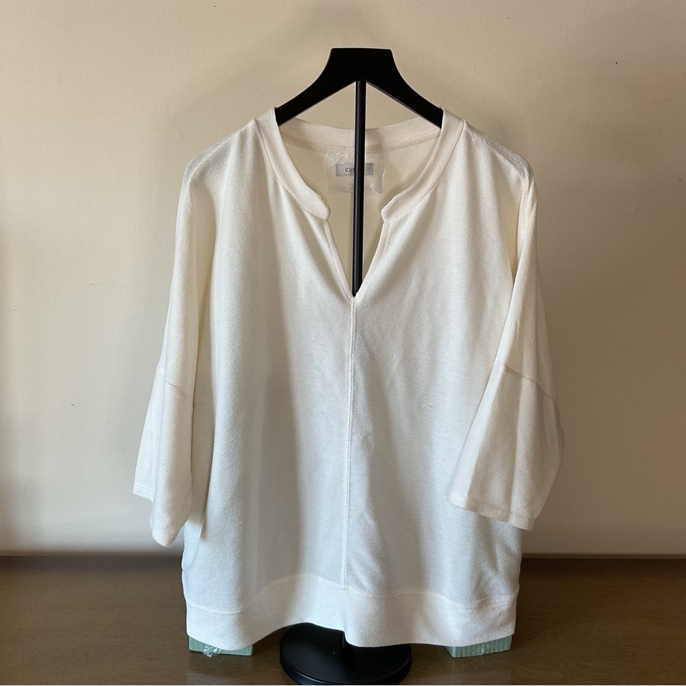 3XL Cream Knit V-Neck Top